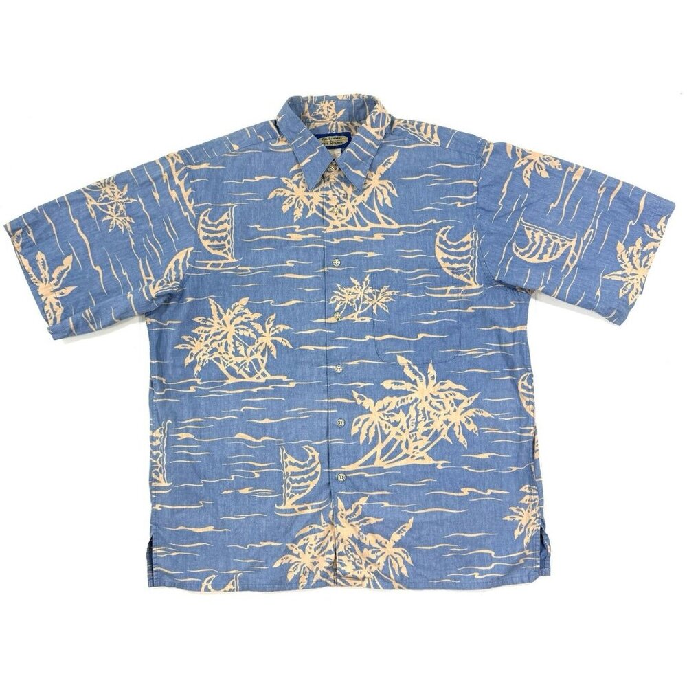 Vintage Reyn Spooner Phil Edwards Hawaiian Shirt Mens Large Reverse Print Blue